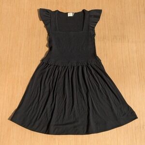 Nation‎ LTD Ginger Dress Black Pima Cotton Smocked Ruffle Sleeve Women's Medium